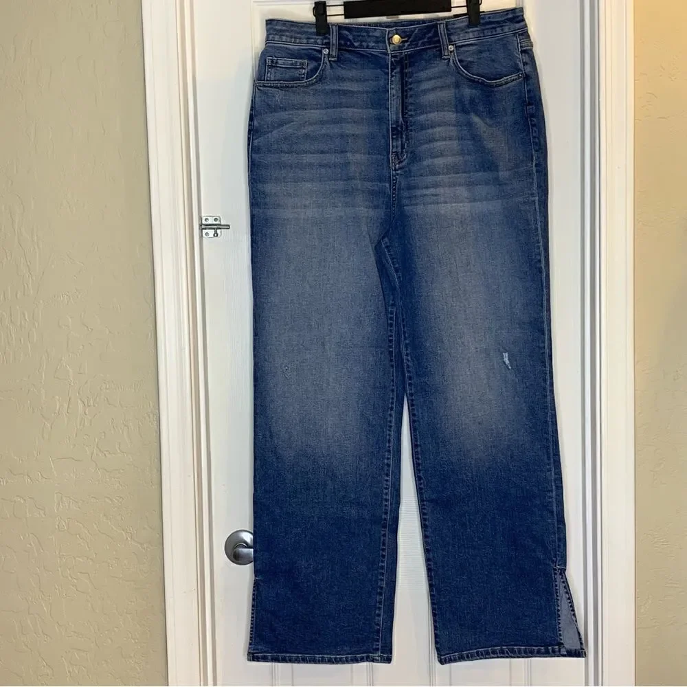 Fashion Nova Killing Em Softly Side Split Jean High Rise Wide Leg Size 18